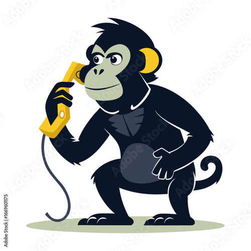 Silhouette of Startup Ape Taking Important Investor Phone Call, Entrepreneurial Business Concept, Modern Work Lifestyle, Technology Innovation Vector Art