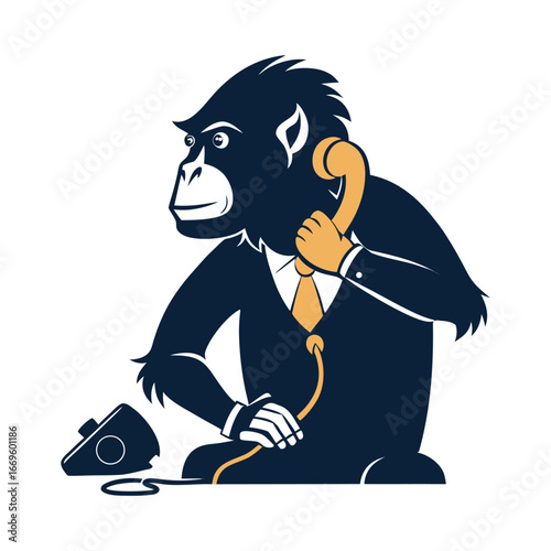 Silhouette of Startup Ape Taking Important Investor Phone Call, Entrepreneurial Business Concept, Modern Work Lifestyle, Technology Innovation Vector Art