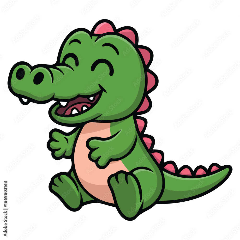 Obraz premium Cartoon green crocodile vector illustration on white background