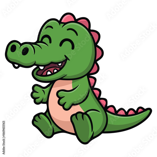 Cartoon green crocodile vector illustration on white background