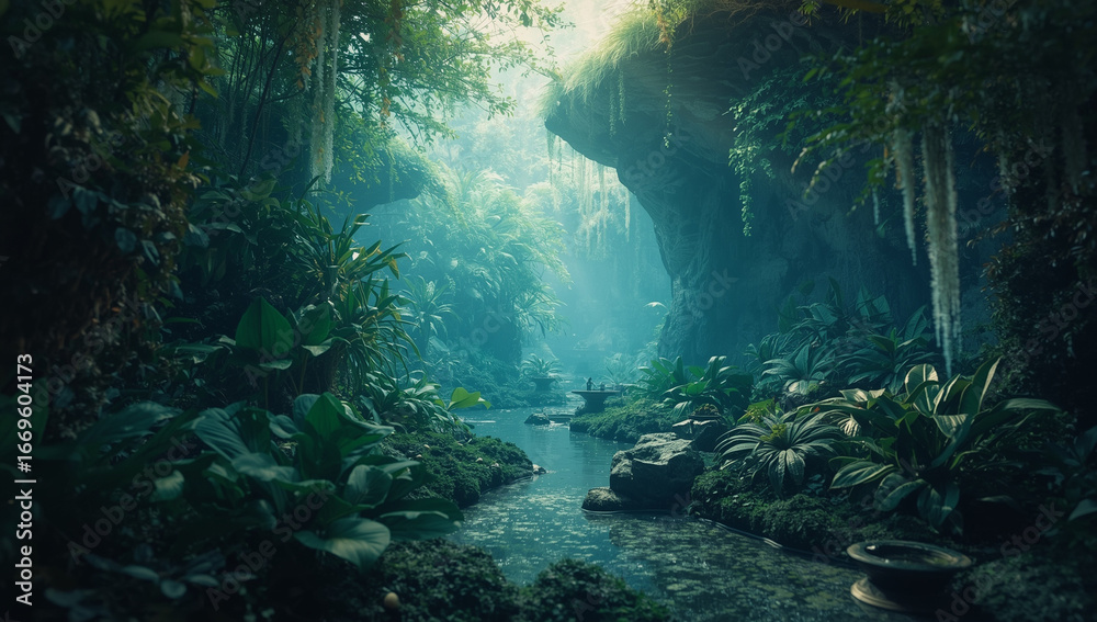 Fototapeta premium Green plant leaves and forest background, Nature background 