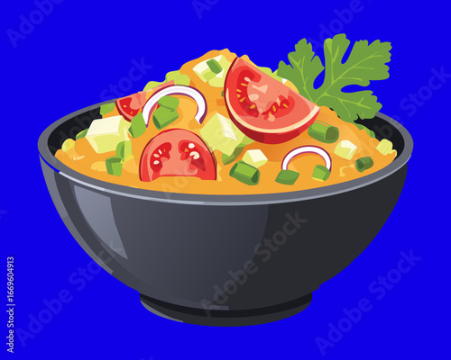 A fresh and delicious salad with corn and guava in a dark bowl - Vector Illustration