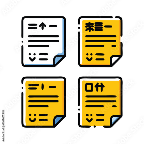Minimalist Business Document Icon Set (Yellow & Black Line Style)