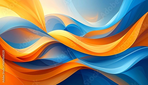 Abstract Flowing Layers in Blue and Orange, a Modern and Dynamic Composition