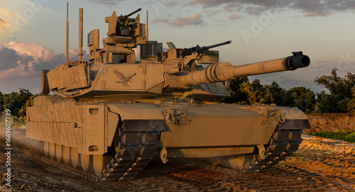 Foto American M1A2 Sep Abrams Tusk II tank at a training ground