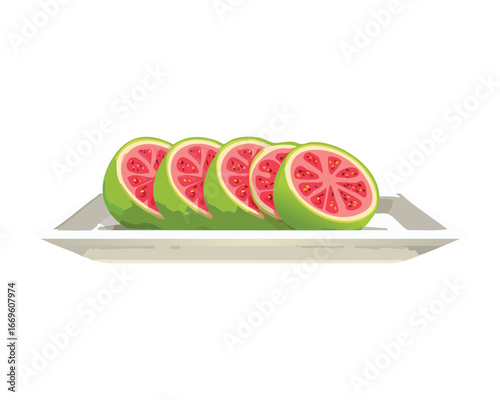  A plate of fresh watermelon wedges with a white rim, a perfect and juicy summer treat - Vector Illustration