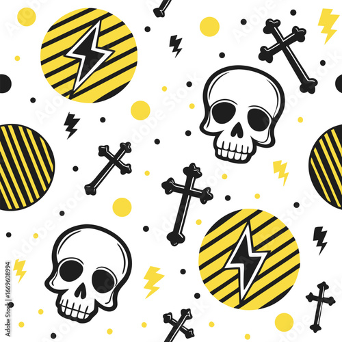 Skull Cross Lightning Bolt Pattern Halloween Gothic Rock Style vector illustration