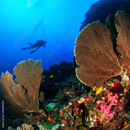 Underwater coral reef with diver (2)