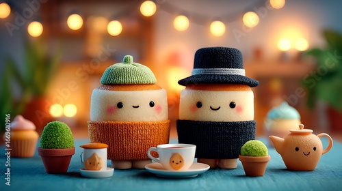 Charming Knitted Characters: Cozy Autumn Scene