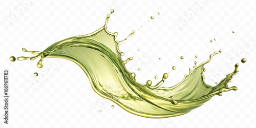 abstract 3d smooth liquid olive oil splash in different style isolated on transparent background	
