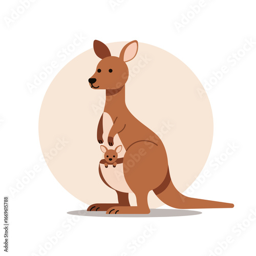 Kangaroo with Her Joey in a Minimalistic Style