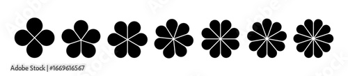 Flower petal shape icon set. Infographic circle diagram. Pie simple chart. Abstract flower leaves geometric graphic element. Round wheel design chart. Vector illustration isolated on white background.