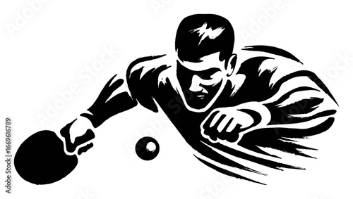 Dynamic Table Tennis Player in Action with Paddle and Ball Design