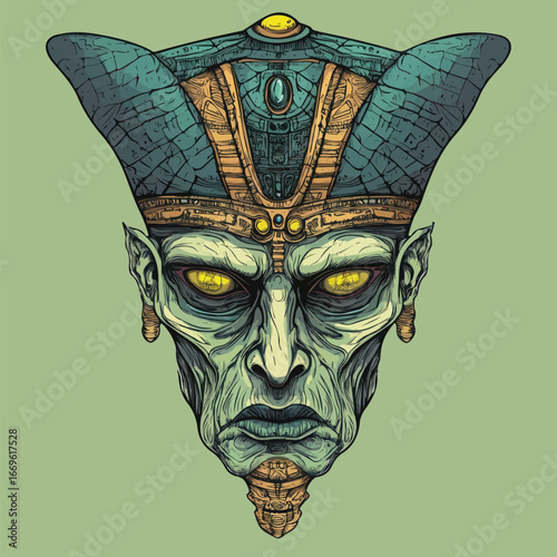 Green Egyptian Pharaoh Deity Head | Ancient Cultural Icon Vector Art