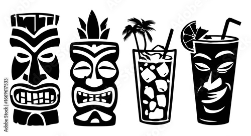 Tiki Art Decorations with Tropical Drinks and Island Vibes for Fun Parties