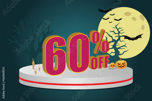 Spooky Halloween sale with sixty percent off promotion and seasonal elements.