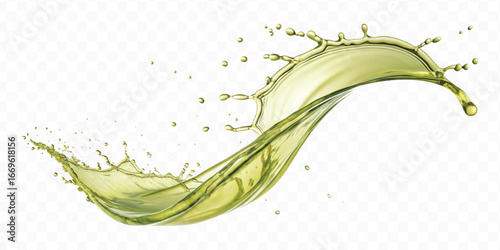 abstract 3d smooth liquid olive oil splash in different style isolated on transparent background	
