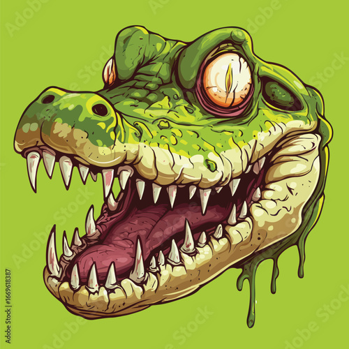 Aggressive Green Alligator Crocodile Head | Wild Reptile Vector Art