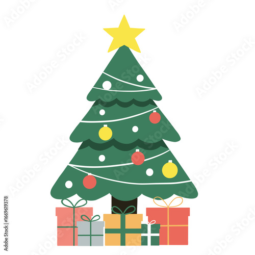 Christmas tree with gifts brings festive cheer. A truly festive holiday scene