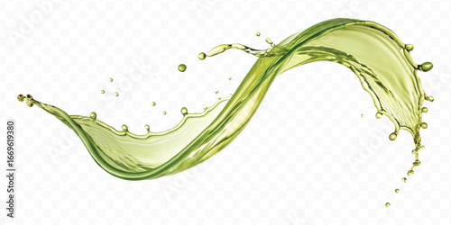 abstract 3d smooth liquid olive oil splash in different style isolated on transparent background	
