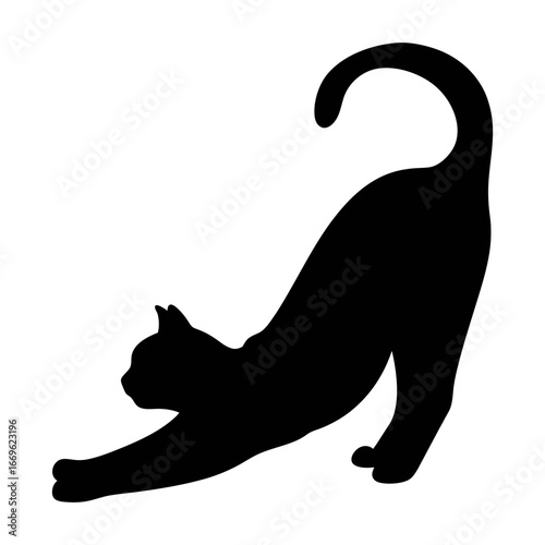 Black cat stretching silhouette vector illustration domestic animal feline pet kitten design graphic art stretching