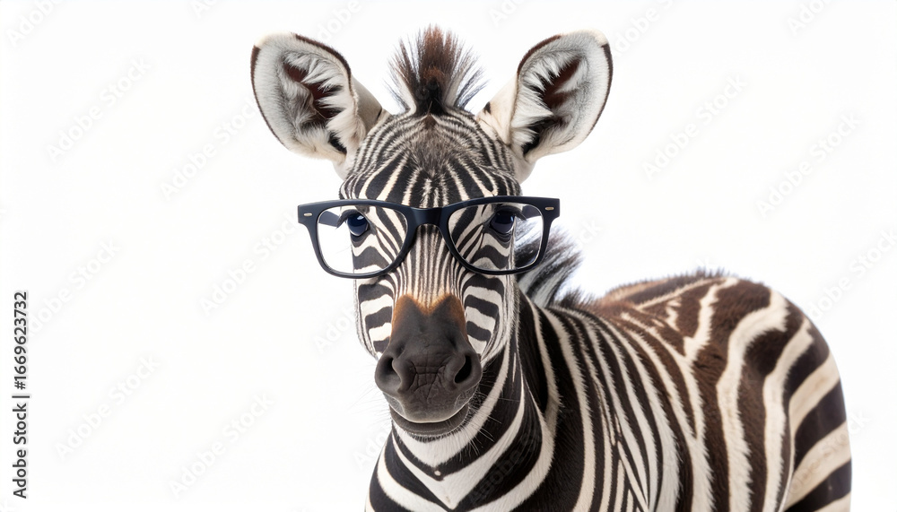 Naklejka premium Smart zebra wearing glasses stares confidently, perfect for advertising, branding, and creative projects