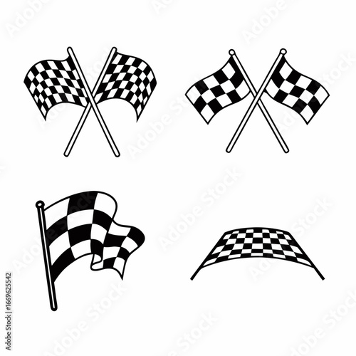 Racing Stripes and Checkered Flag Vector Set. Racing Banner chequered, checker, stripes, pattern, line, race track Icons. Race Track & Flag Vector Set

