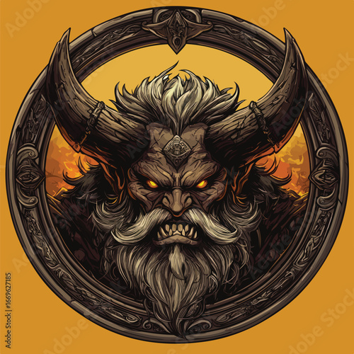 Menacing Dark Horned Beast Head | Aggressive Fantasy Creature Vector Art