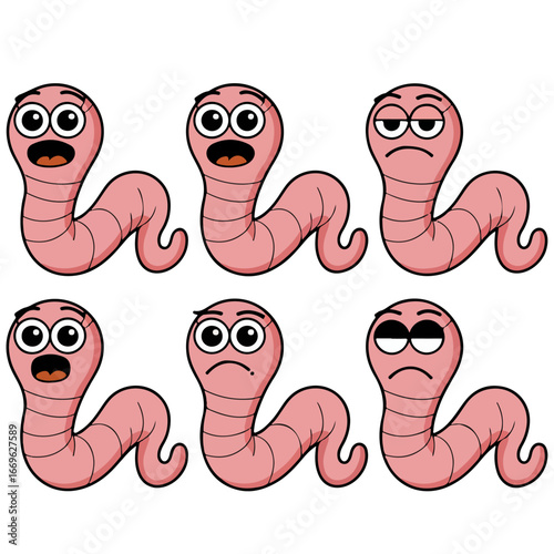 cartoon worm with different expressions