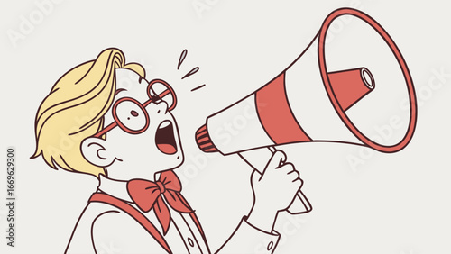Child with Megaphone Excited Announcement.