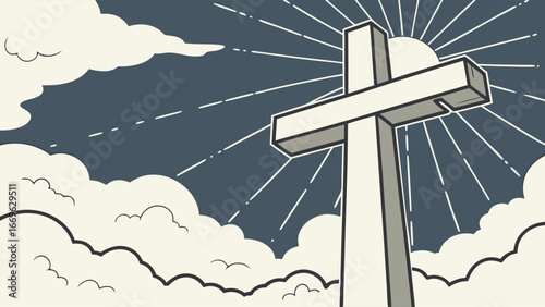 Christian Cross Against a Cloudy Sky.