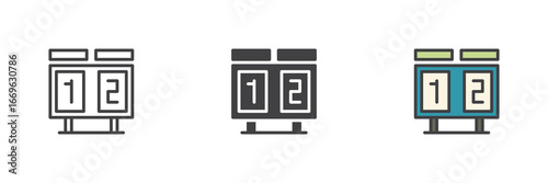 Scoreboard numbers icon set in line, solid and filled outline style
