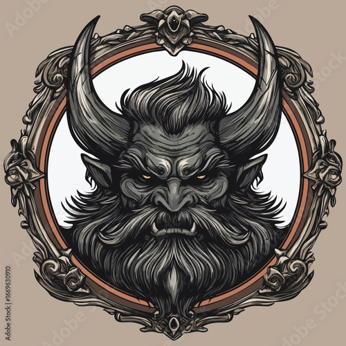 Menacing Dark Horned Oni Mask | Japanese Folklore Vector Art