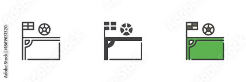 Soccer corner kick icon set in line, solid and filled outline style