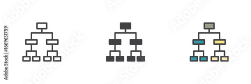 Soccer tournament bracket icon set in line, solid and filled outline style