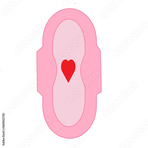 sanitary pad with hear red color in center indicating healthy period menstrual blood concept illustration.eps
