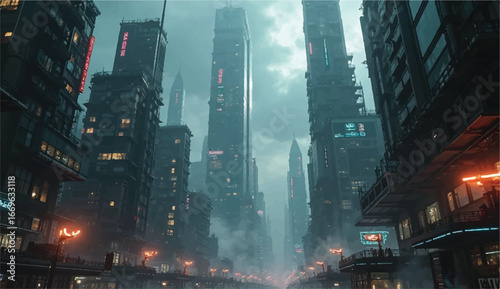 A futuristic city,Photo of a futuristic cityscape glows,Neon Cityscape Wallpaper at night,3D Rendering of neon city.Cyber punk theme, tech or game background