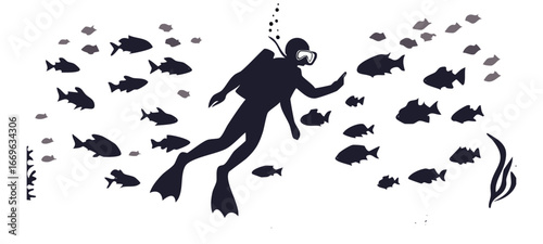 vector silhouette of a swimmer with fish