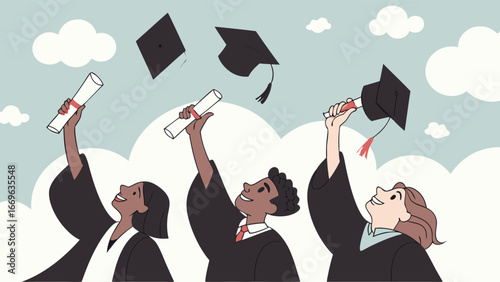 Joyful Graduates Celebrating Achievement with Caps and Diplomas.