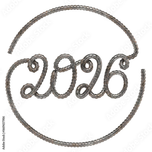 Rebar Typography 2026 Concept for Building and Industry. 3D rendering