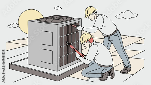 Rooftop HVAC Technicians Working on a Unit.
