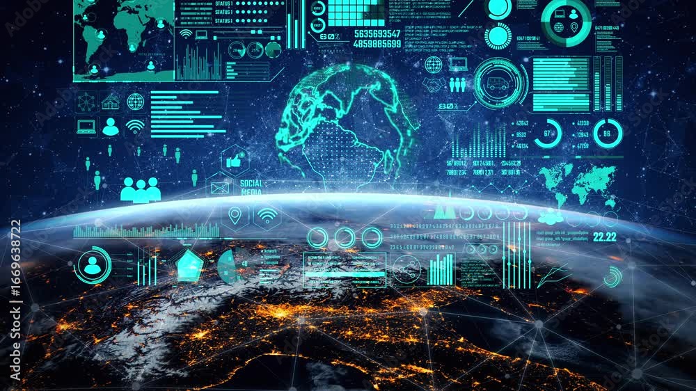 Data center monitoring dashboard visualize network performance, connection status, usage rate, and telecommunication insight. Data center monitoring efficiency improvement network transparency. Thunk