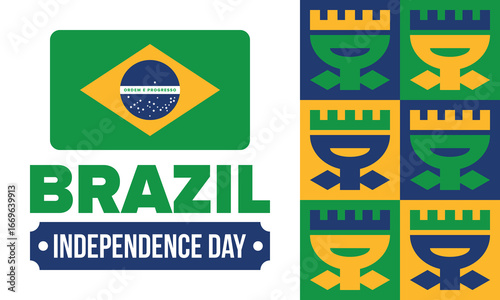 Brazil Independence Day. Happy national holiday. Freedom day. Celebrate annual in September 7. Brazil flag. Patriotic brazilian design. Poster, card, banner, template, background. Vector illustration