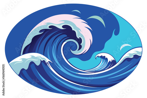 Circular Illustration of Crashing Ocean Waves water