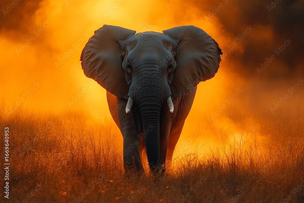 Obraz premium A large mammal walks through a field of tall grass