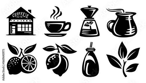 Coffee Shop Elements with Citrus Fruits and Herbal Ingredients