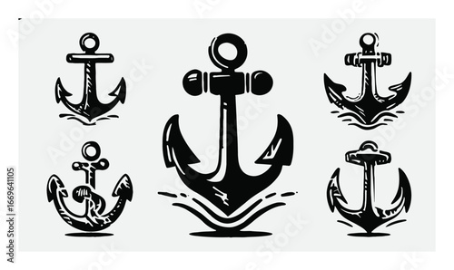 Vintage Style Decorative Anchor Illustrations for Nautical Art Projects