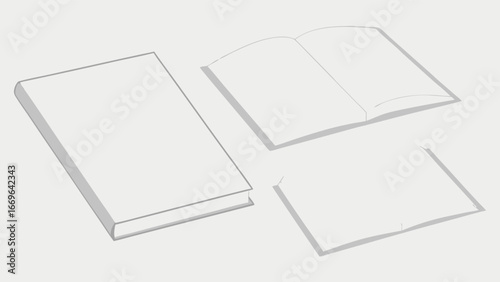 Three Simple Line Drawings of Closed and Open Books.