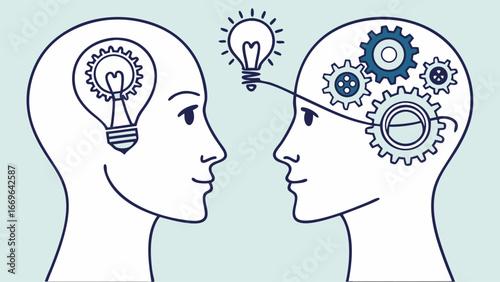 Two Heads Connected by Ideas and Gears.