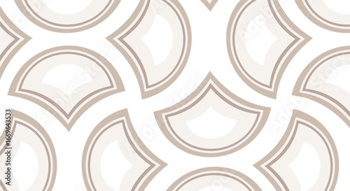 A semicircular pattern with a modern abstract combination of white, cream, and green. A repeating print with retro elegance. A vintage design for fabric, wallpaper, or wrapping.